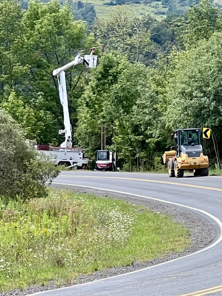 NYSEG wiring a new pole on Scudder Hill Rd